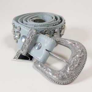 Valencia Women’s Rhinestone Light‎ Blue Leather Belt Size L 42”